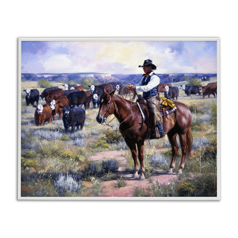 «Cowboy Rounding Up Bovins», estampe numérique, conception de Jack Sorenson, H 11 po x l 14 po