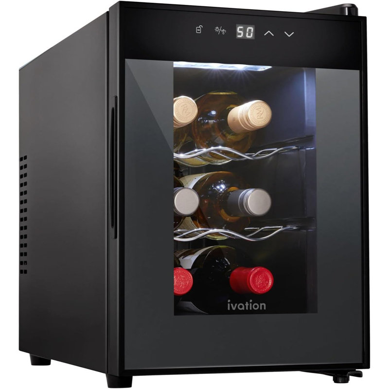 Refroidisseur à vin thermoélectrique horizontal pour 6 bouteilles Ivation, réfrigérateur à vin autoportant très silencieux - Noir