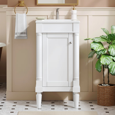 18" French Style Bathroom Cabinet With Storage, Small Space Solution With Ceramic Sink, Adjustable Shelf, Soft-Closing Hinges
