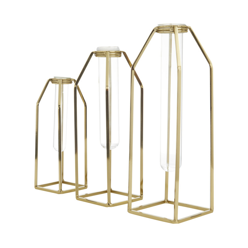 Ensemble de 3 vases de table en acier inoxydable doré
