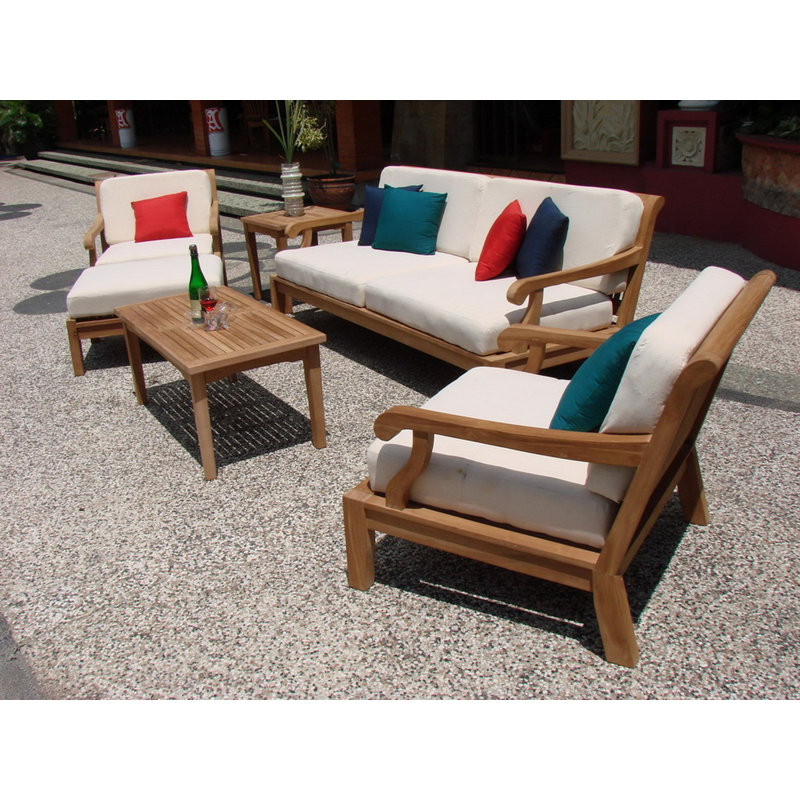 Sack Outdoor 5 - Piece Teak Conversation Set, 8 Pcs: 2 End Tables, 2 Ottomans