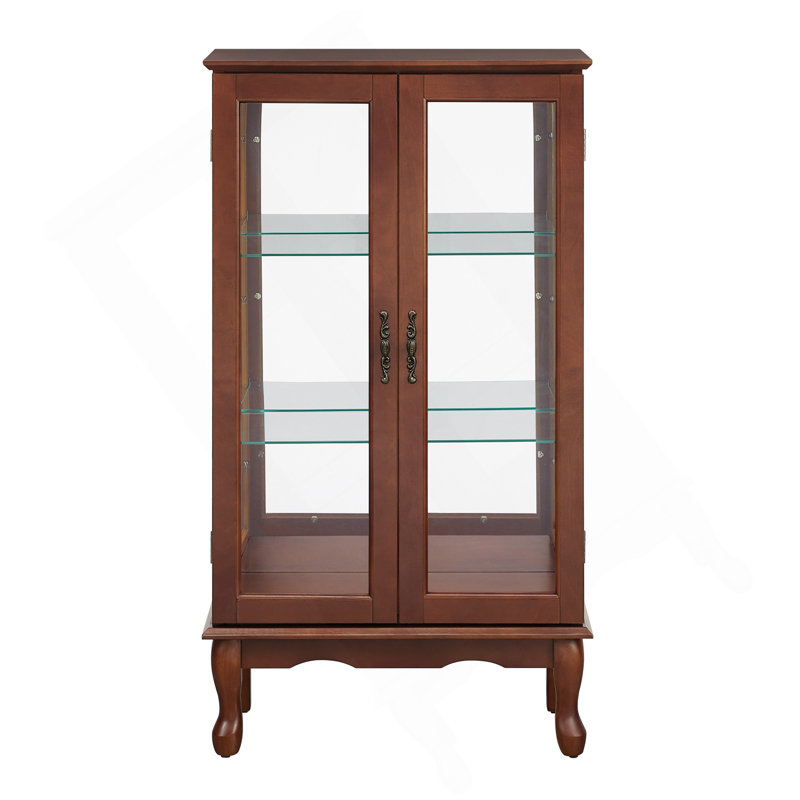 Curio Cabinet Lighted Curio Diapaly Cabinet With Adjustable Shelves And Mirrored Back Panel, Tempered Glass Doors (Walnut, 3 Tier), (E26 Light Bulb Not Included)