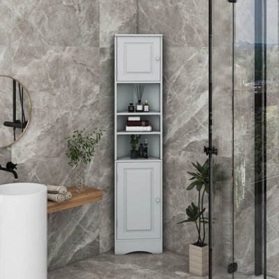 Tall Corner Cabinet- Narrow Space Saving Storage With Doors & Adjustable Shelves