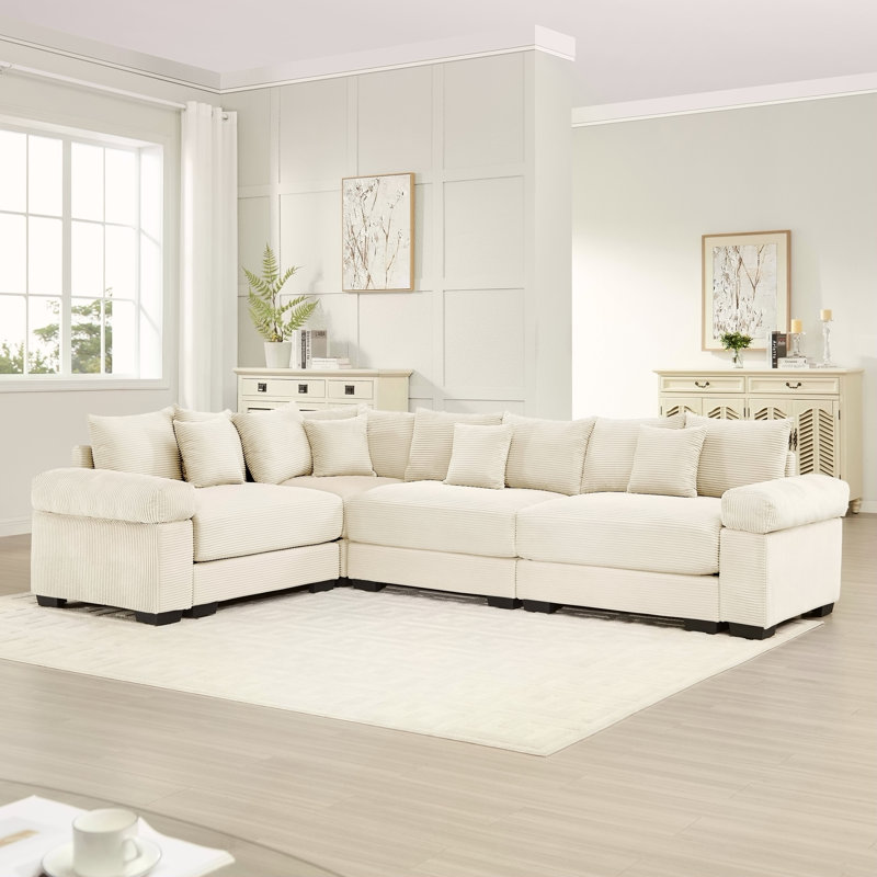Canapé modulaire surdimensionné surdimensionné en nuage, canapé modulaire convertible et accoudoirs très larges à assise profonde, 13 coussins décoratifs en velours côtelé de qualité supérieure, conception ergonomique, assemblage facile, pour les salons, beige