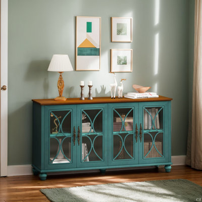 Elegant European Antique Style 4-Door Cabinet With Tempered Glass Doors,For Dining Room,Living Room,Hallway,Easy Assembly