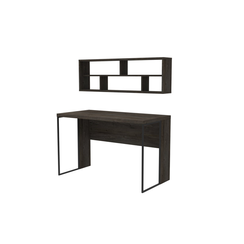 Traudel Writing Desk With Wall Shelf, Dark Coffee