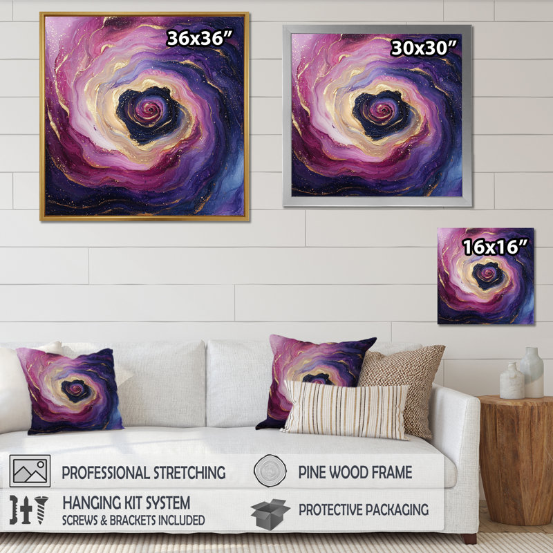 Aura fleurie des planètes - espace, art mural, salon, H 16 po x l 16 po, Single Picture Framed Print without Mat, Doré