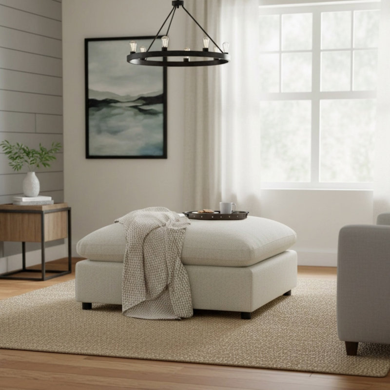 Cassandra Beige Fabric 40 In. Square Ottoman