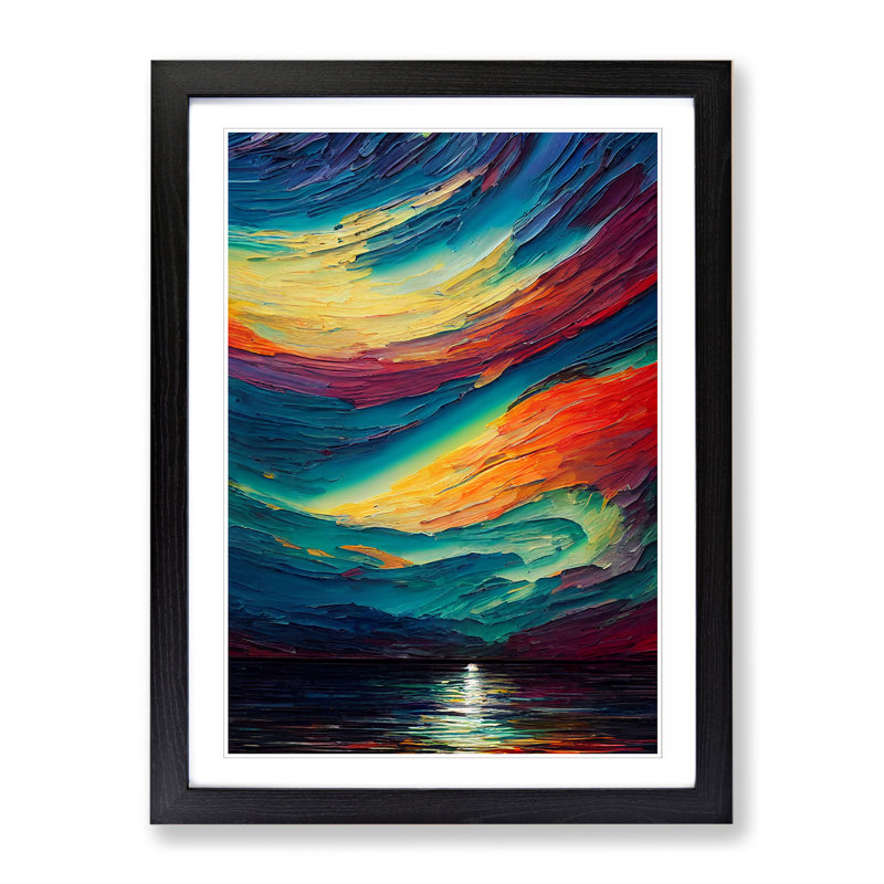 Northern Lights Painting Vol.7 - Picture Frame Print, 46cm H x 34cm W, Oak