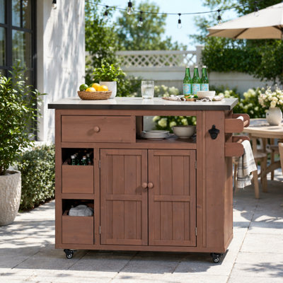 Extendable Solid Fir Wood Kitchen Island with Stainless Steel Top
