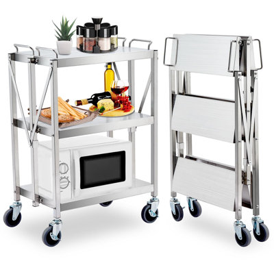 Folding Utility Cart, 3-Tier Stainless Steel Rolling Cart with Wheels Lockable -  babevy, LCX_TCO_PIS_00WS5EP0