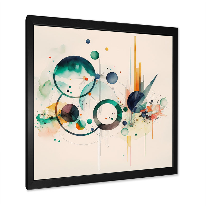 Art géométrique aquarelle multicolore VI - peinture sur toile, Impression noire sur toile encadrée