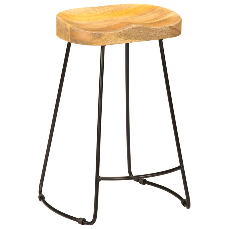 Solid Wood Bar Stool with Iron Frame