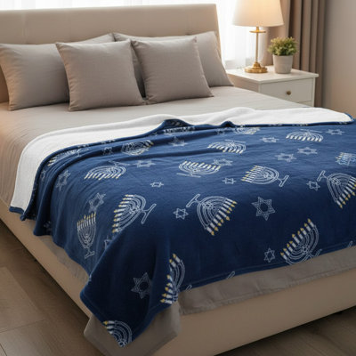 Hanukkah Festival of Lights Plush Throw Blanket
