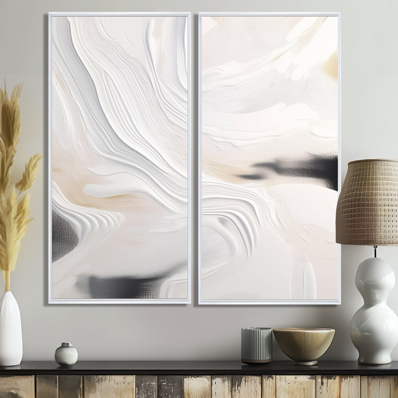 Chevere - art abstrait sur toile marbrée, H 40 po x l 40 po, Reproduction encadrée sans passe-partout, Blanc