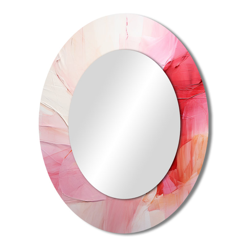 Gold And Pink Minimal Abstract River I - Beige Oval Wall Mirror Decor, 43" x 33"