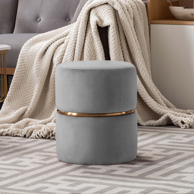 Artin 36cm W Velvet Round Footstool, Grey