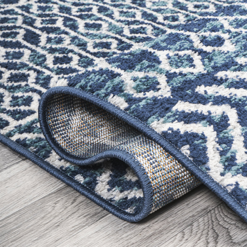 Bouvard Moroccan Vintage Geometric Navy/Cream Rug, Rectangle 5'3" x 7'7"