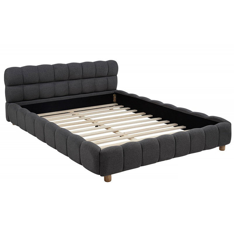 Structure de lit plateforme moderne, lit tapissier en tissu à profil bas, Gris