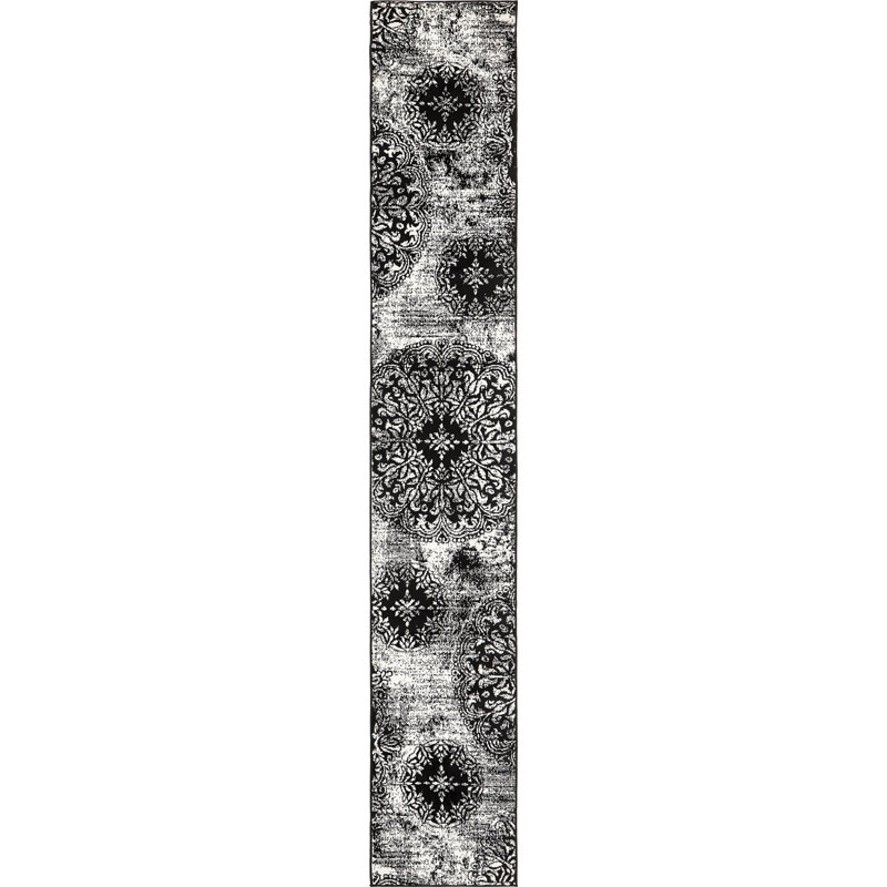 Brandt Floral Area Rug, Runner 2' x 13'1", Black/White
