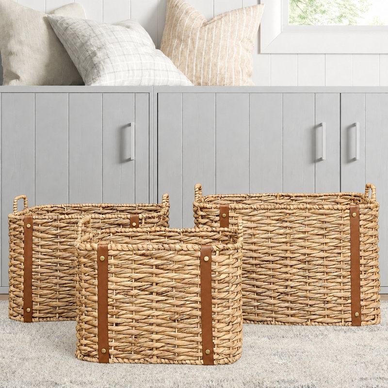 Sand & Stable™ Wicker and Water Hyacinth Decorative Basket, 16.5" H x 22.5" W x 16" D, Light Brown, Skyhook