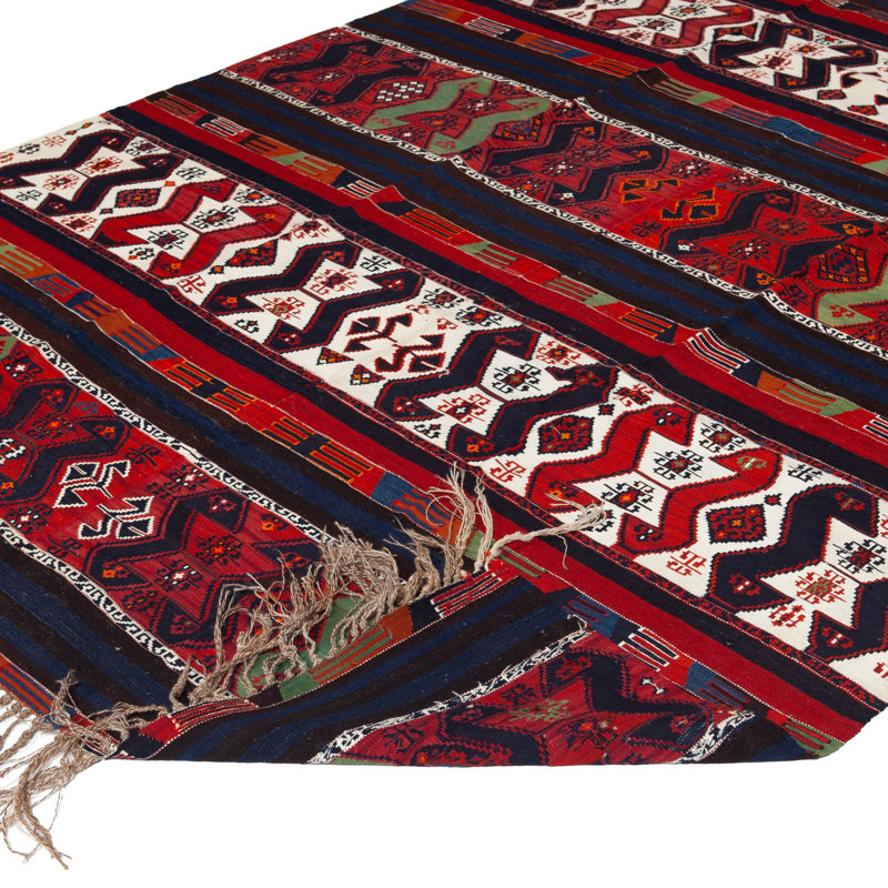Red Vintage Anatolian Kilim Wool Runner - 6'3"" x 12'10""