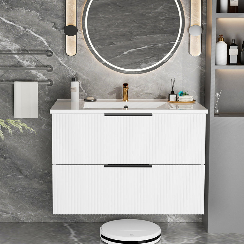 Meuble-lavabo 36 po avec lavabo en céramique - meuble-lavabo mural blanc