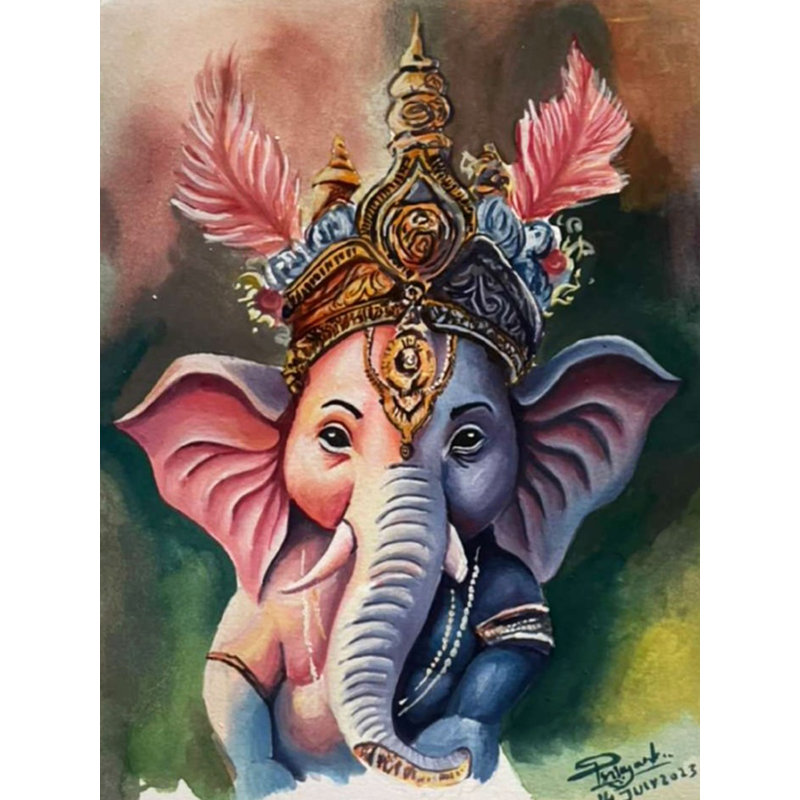 Abstrait du dieu Ganesha | Couleur de l'affiche sur papier | Par Priyank