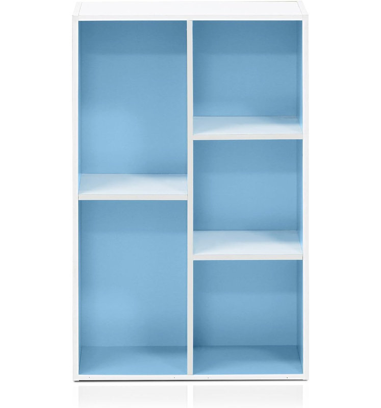 Gonzales 19.5" W Standard Bookcase, (5 Shelves) 31.5"H x 19.5"W x 9.4"D, White/Light Blue
