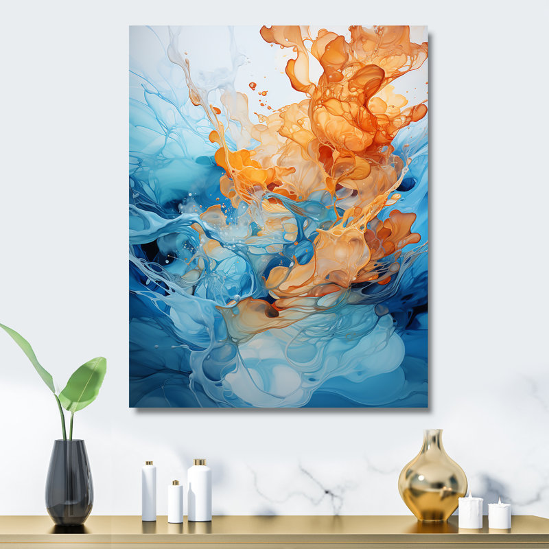 «Aqua Dream Rush Flow 1», art mural abstrait en métal, H 32 po x l 16 po x P 1 po