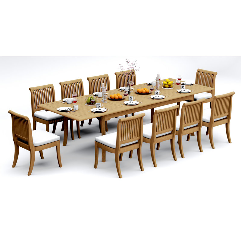 13 Pcs Grade-A Teak Wood Dining Set: 118" Double Extension Rectangle Table  Giva Armless Chairs #11GV2400, 10