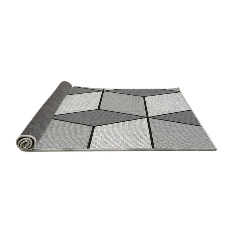 Tapis gris/blanc tissé à la machine, Rond 6 pi