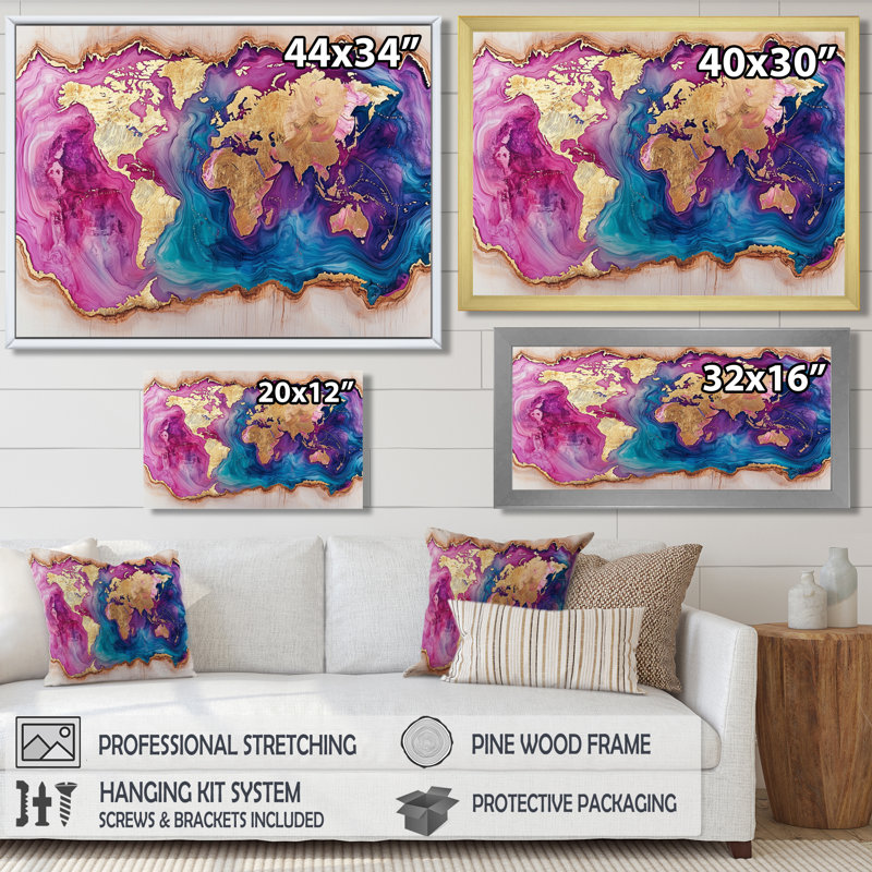 Schuh - Map Wall Art, Single Picture Framed Print, 30" H x 40" W, Black