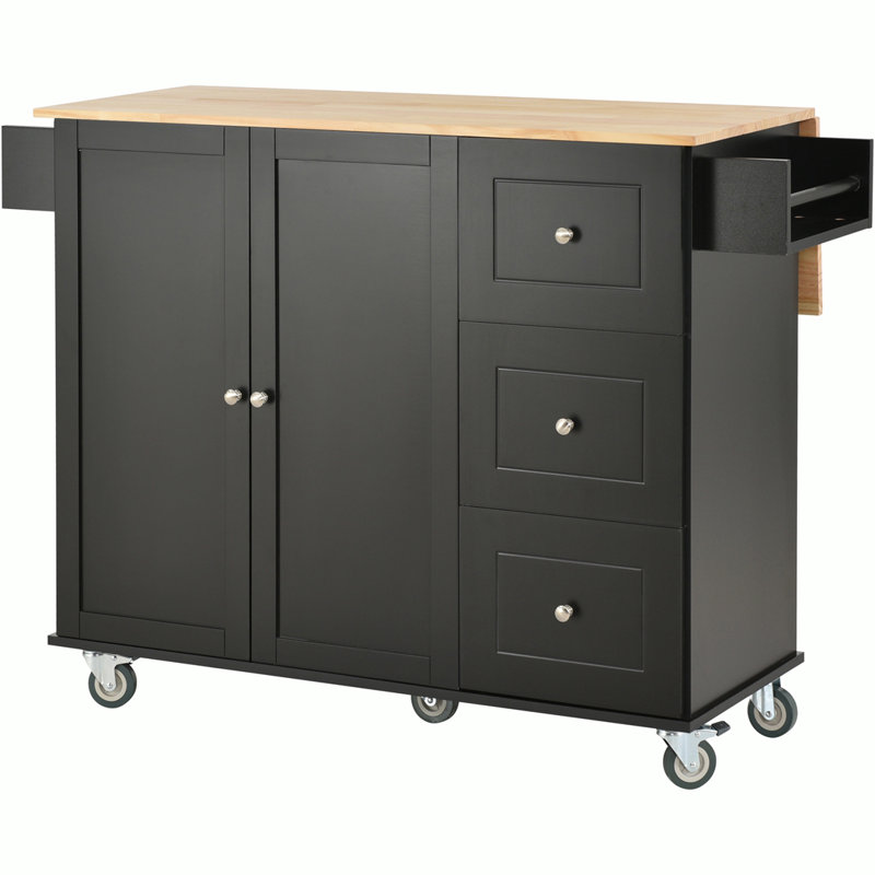 Groningen Solid Wood Top Kitchen Island, Black