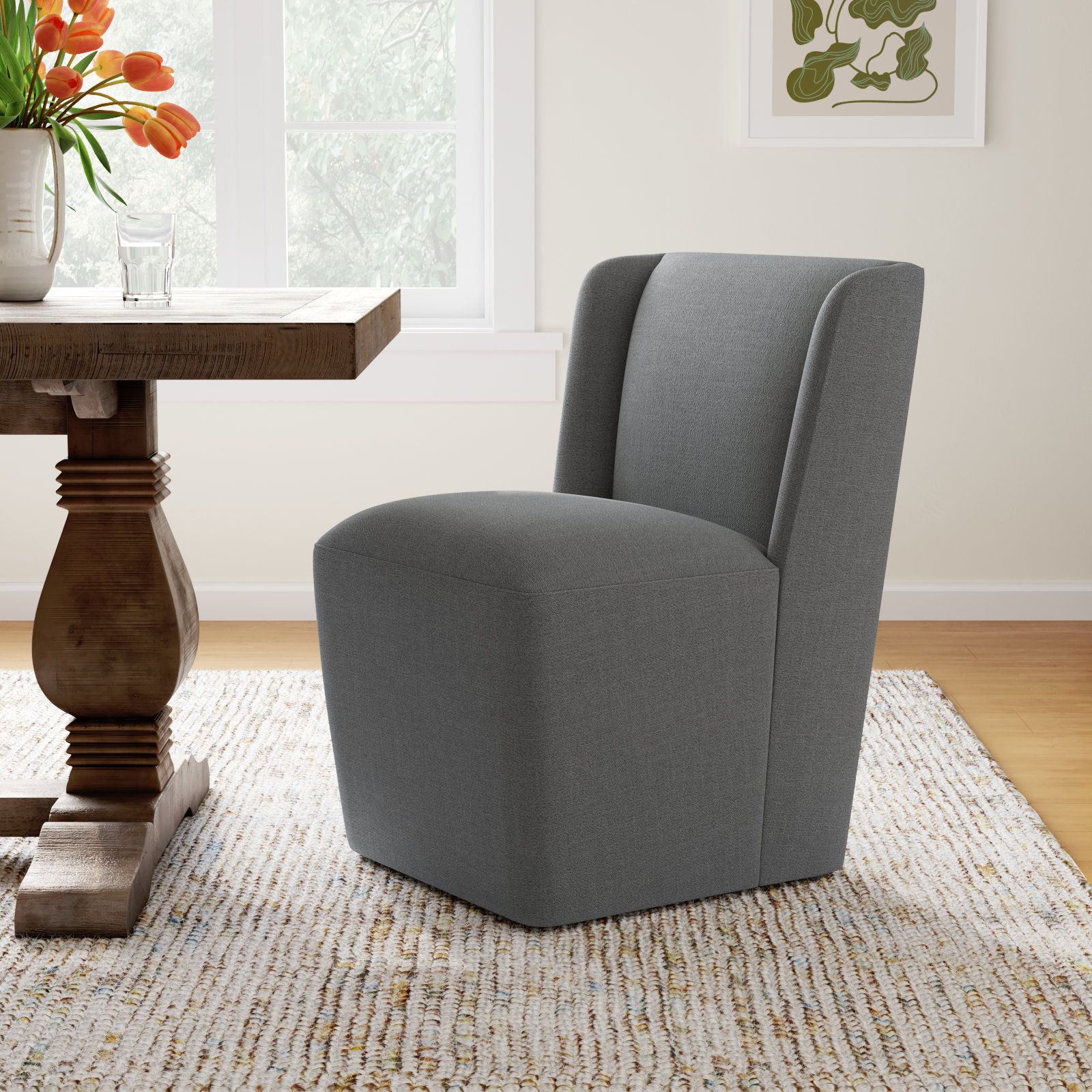 Ardeth Dining Chair, Effie Smoke Linen, 33" H x 23.23" W x 26" D