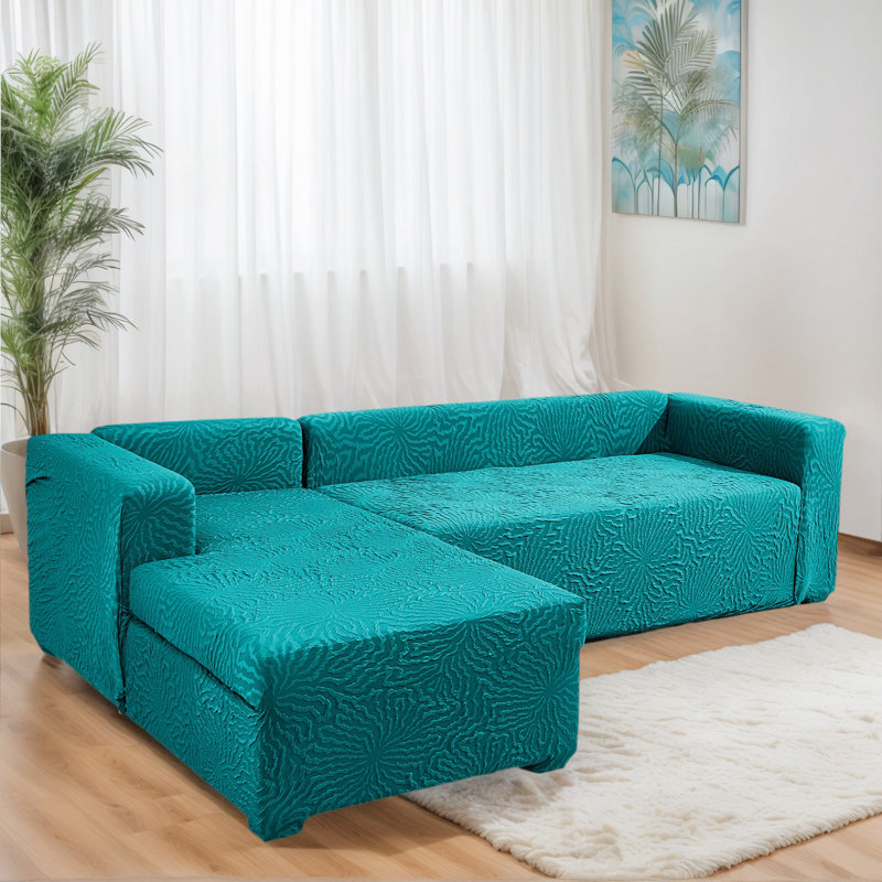 Housse pour canapé modulaire extensible - Housse de canapé en L antidérapante 2 pièces, mélange de spandex durable (pour canapé 4 places + chaise 3 places)