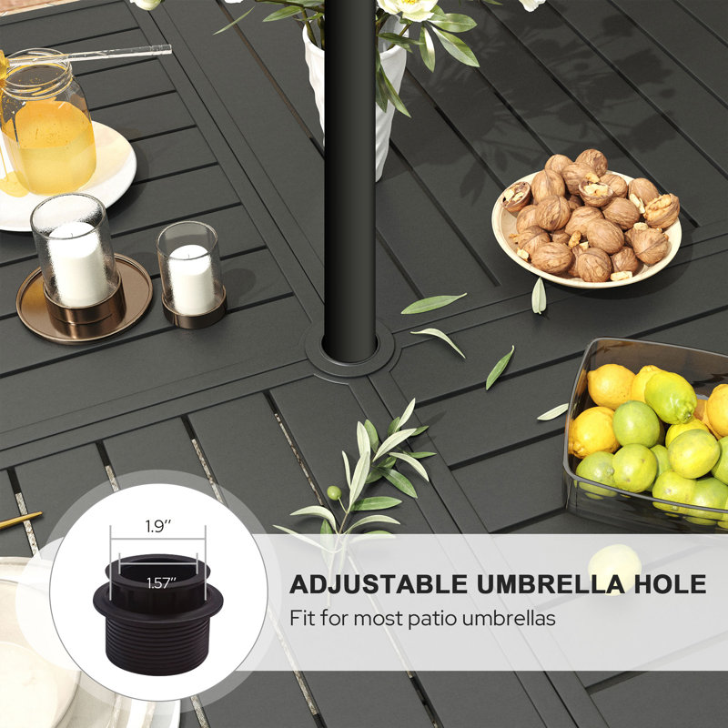 Square Metal Outdoor Dining Table With Umbrella Hole , 59.1'' in. W 59.1'' in. D, Black