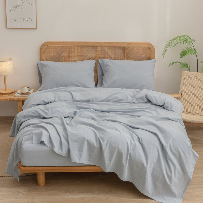 BESTOUCH Sheet Set 100% Washed Cotton Linen Feel Lightweight, Cornflower Blue, King Sheet Set with 2 Pillowcases