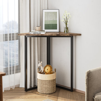 Anari 25.6'' Industrial Triangle Corner Table, Rustic Wood Top Side Table with Metal Frame, Space-Saving Narrow End Table for Living Room, Bedroom & Entryway