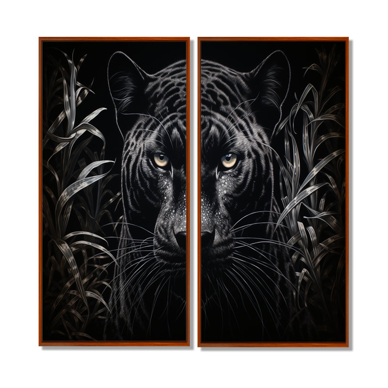 Grattoir noir et blanc Panther Nocturnal Majesty, H 40 po x l 40 po, Reproduction encadrée sans passe-partout, Brun