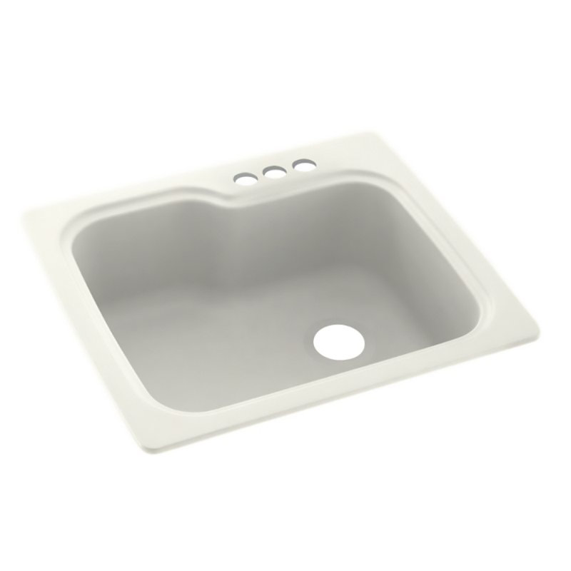 25'' L Single Bowl Solid Surface Kitchen Sink, 3 Hole, Bisque