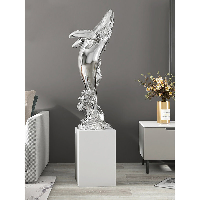 Sculpture moderne en résine de baleine flottante, Argent argent