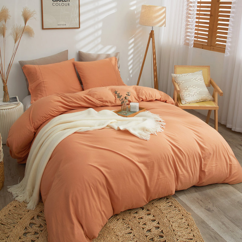 Ensemble de housse de couette 100% coton VCLIFE, Housse de couette pour très grand lit et 2 taies, Rose pêche