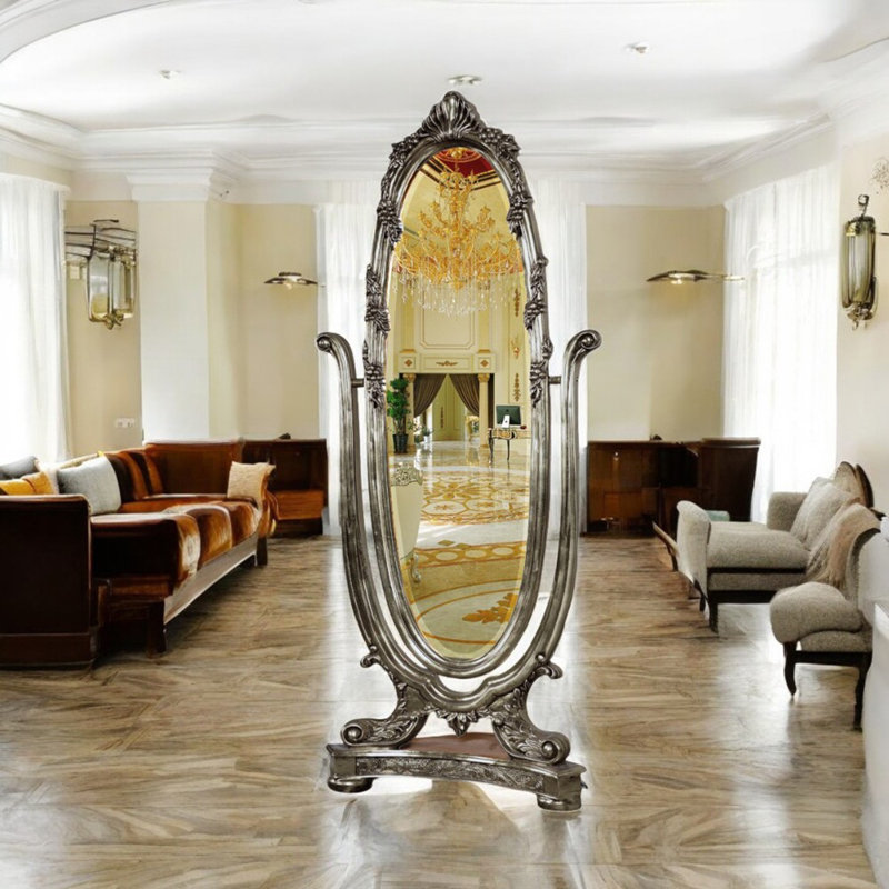 Flat Mirror, Antique Silver