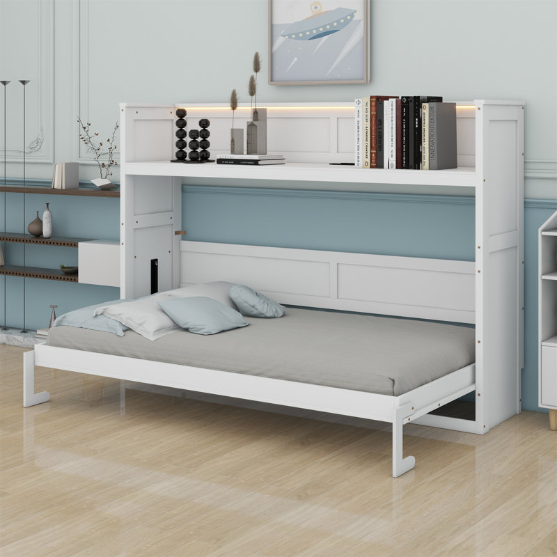 Lit escamotable avec bureau, lumière DEL et station de charge USB