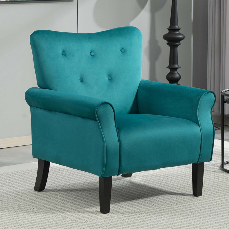 Fauteuil d'appoint à oreilles de style Mid-Century moderne avec pieds en bois robustes et haut dossier, Teal