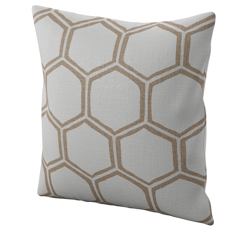 Stamped Geometric Pillow Cover, Gray\Brown, 18" H x 18" W x 1" D