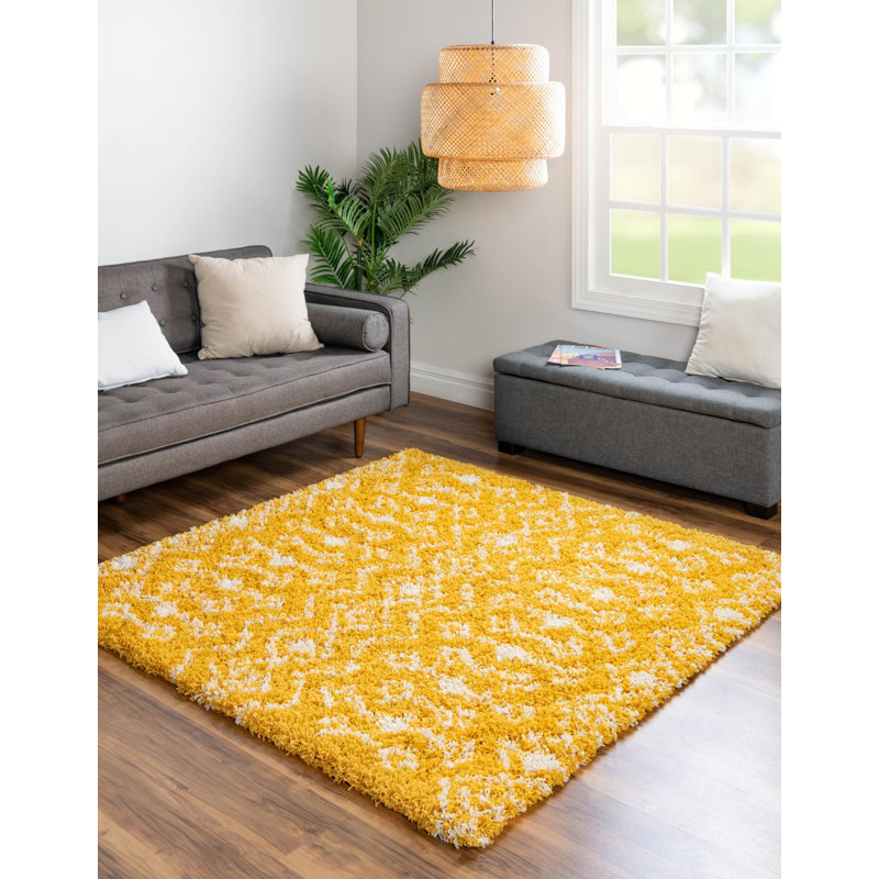 Tapis jaune à motif géométrique Griego, Carré 4 pi 1 po