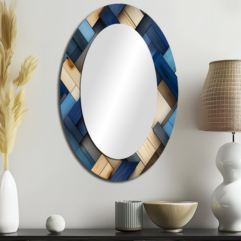 Tain - Grand miroir mural ovale sur métal, H 36 po x l 24 po