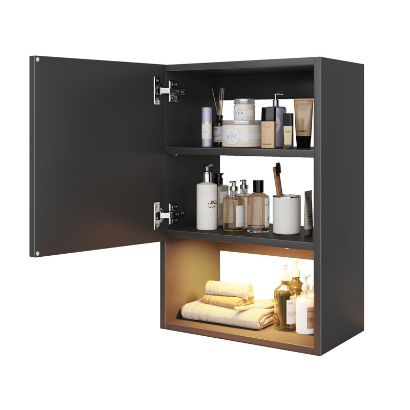 Wall Mounted Bathroom Storage Cabinets With Lights, Matte Black